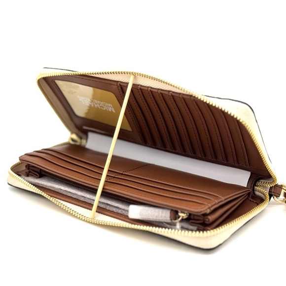 Michael Kors Large Continental Wallet Wristlet Vanilla/Brown - Picture 8 of 9